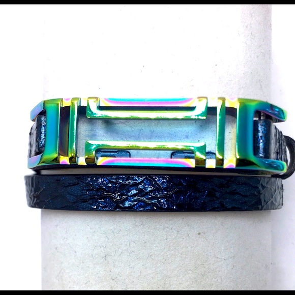 Tory Burch For Fitbit Double Wrap Leather Bracelet Blue purple black - Picture 1 of 5